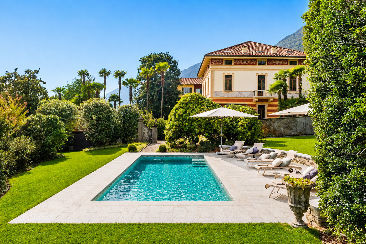 Privates Paradies: Weitläufiges Grundstück mit stilvoller Poollandschaft und atemberaubender Aussicht
